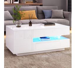 Table Basse Avec Plateau Relevable, Rangement Intégré Et Éclairage LED Blanc